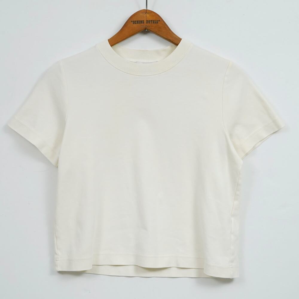 COS White Cropped T-Shirt Women's S 100% Cotton Short Sleeve Crew Neck